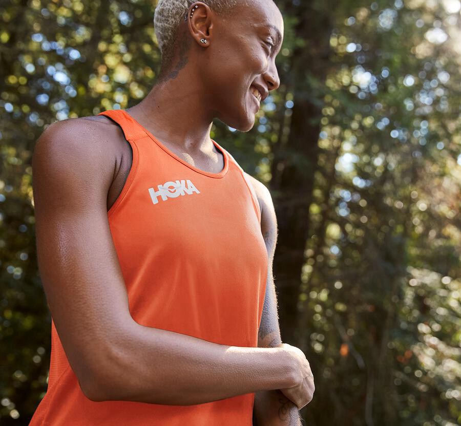 Hoka One One Tops Womens Orange - Performance Tank - 35298HWQJ